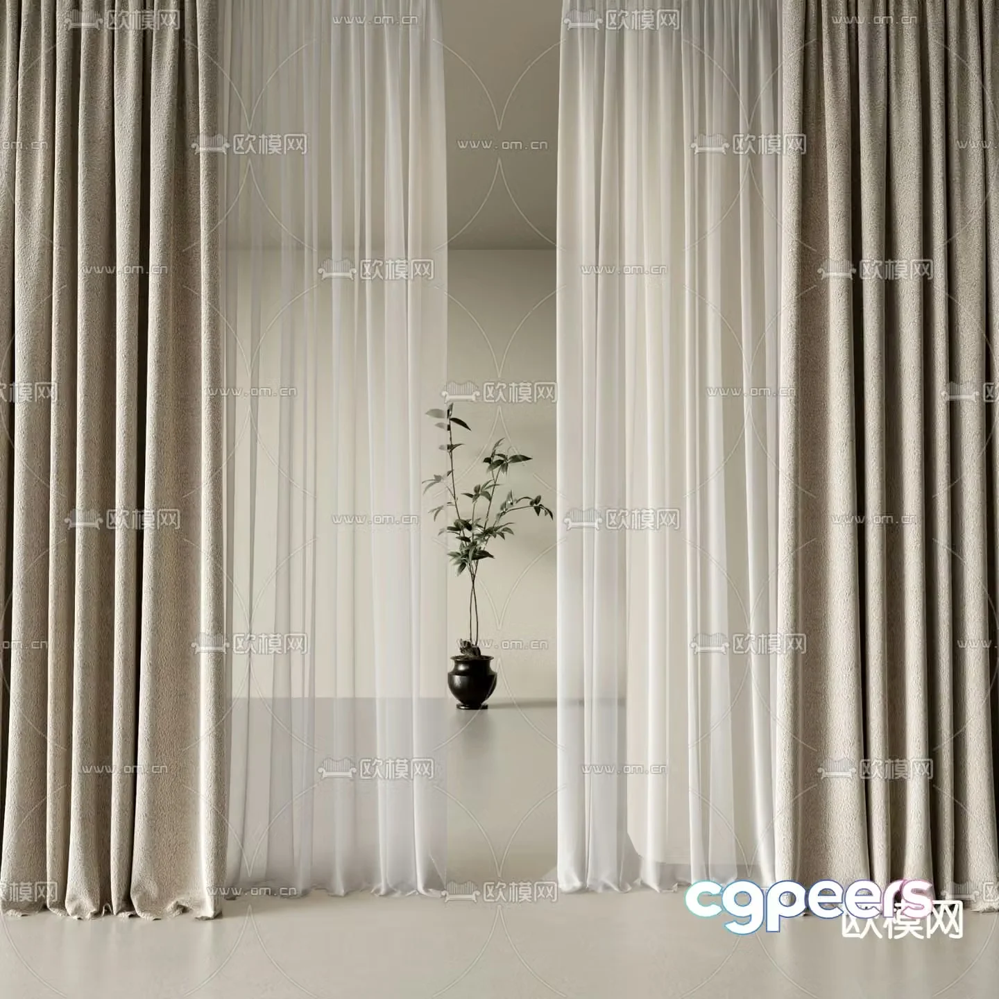 Beige curtain gauze curtain 3d model