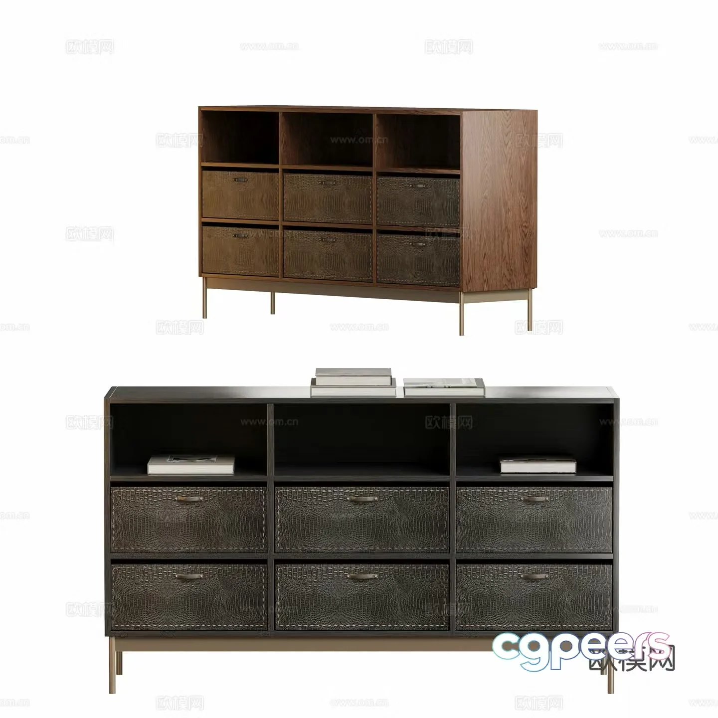 Italian leather chest of drawers entrance cabinet 3D model