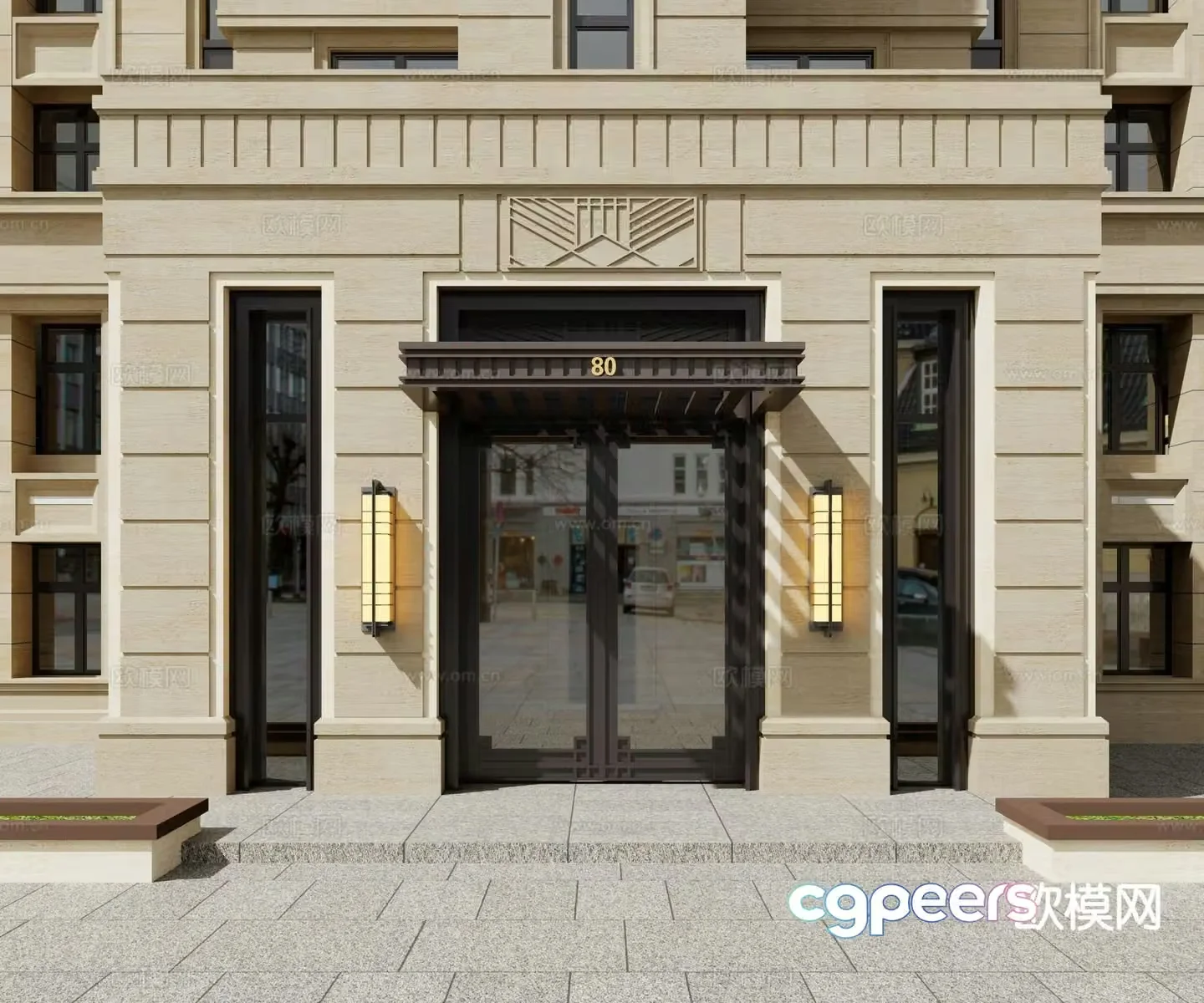 Simple European residential building entrance door residential building unit door 3D model