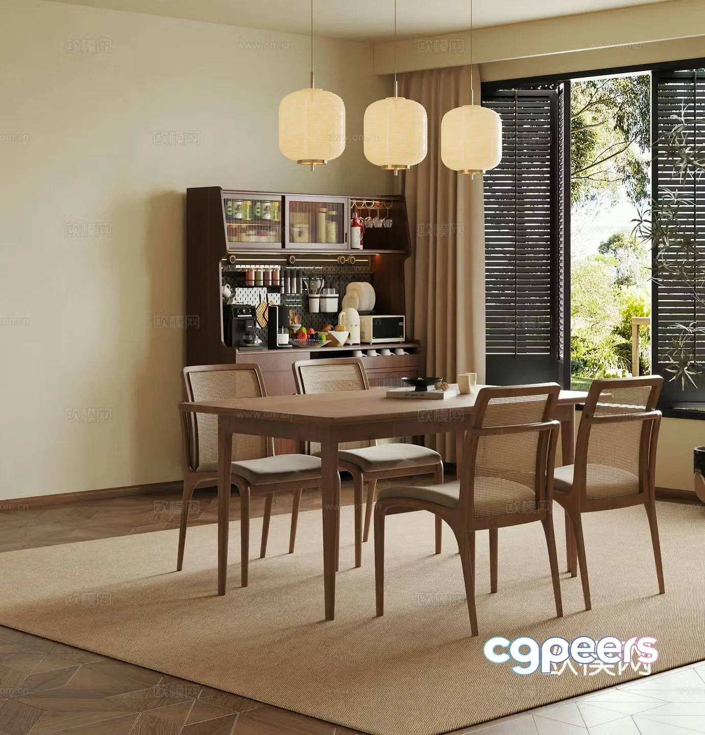 Restaurant Middle style restaurant Sideboard Dining table and chair combination 3D model