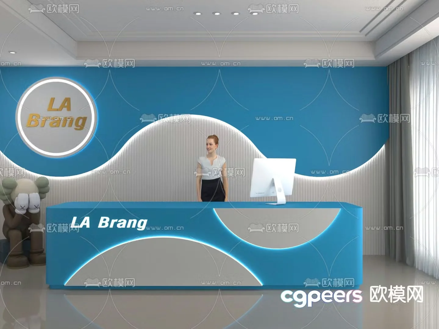 Modern front desk reception desk 3d model