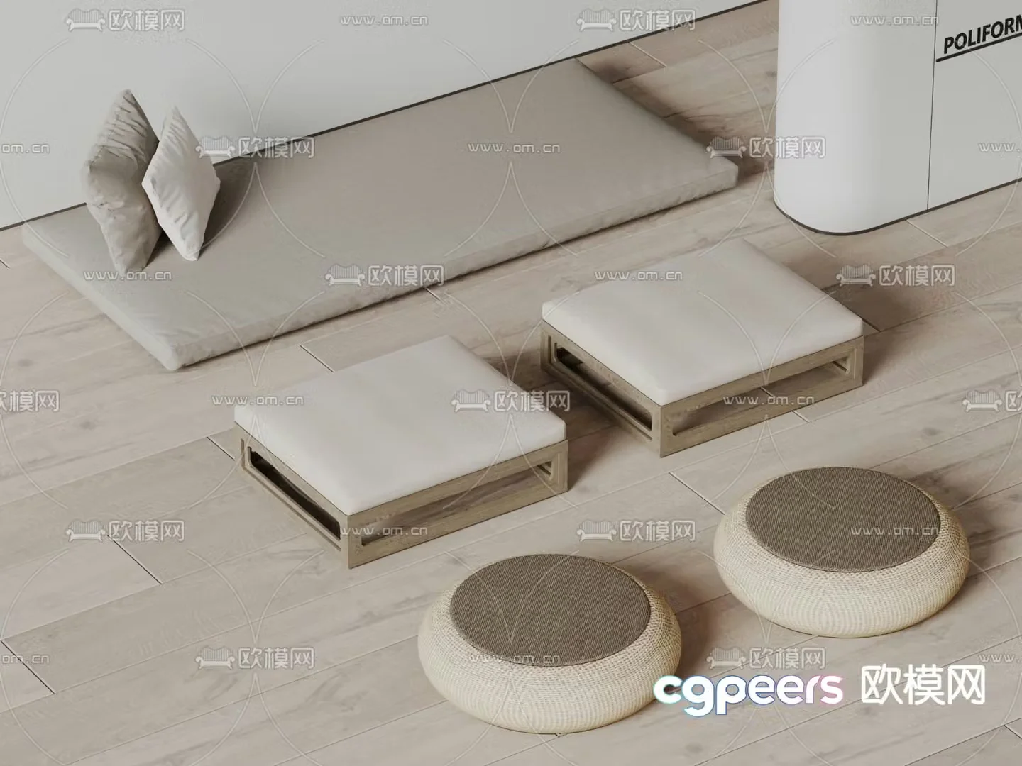 Futon seat cushion bay window cushion 3d model
