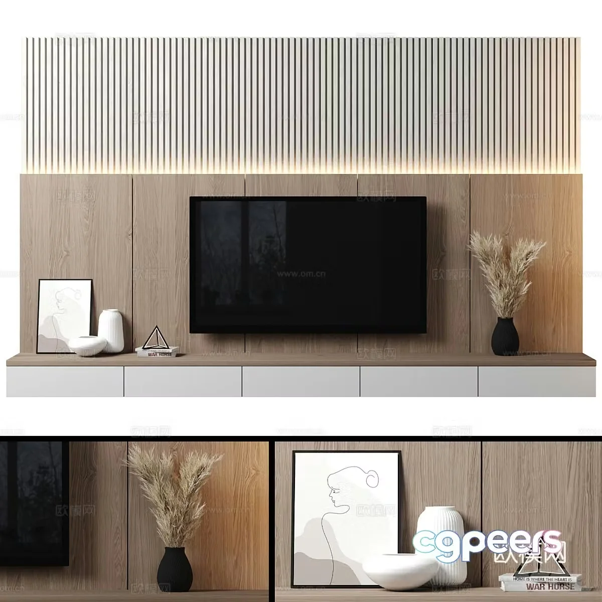 Modern Italian minimalist TV background wall 3d model