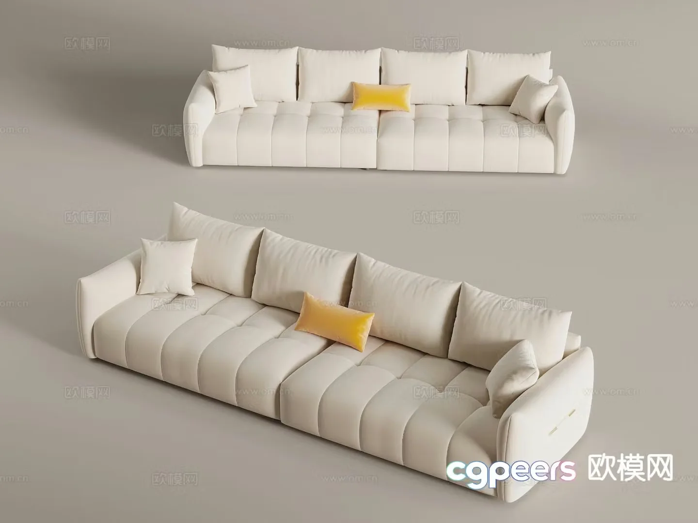 Cream style three-seat sofa 3D model