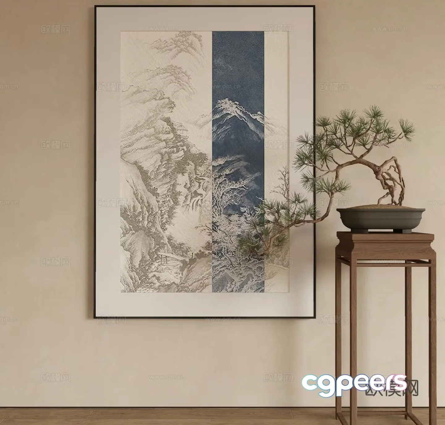 New Chinese style decorative painting texture painting Zen hanging painting 3D model