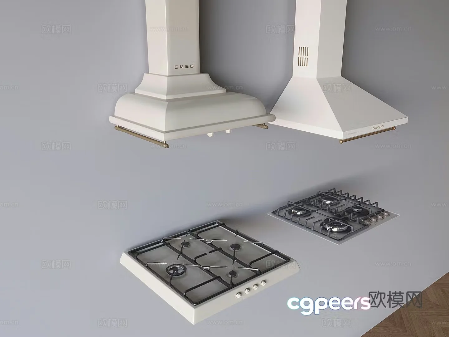 European -style wall -mounted range hood four -hole gas stove hood stove 3D model