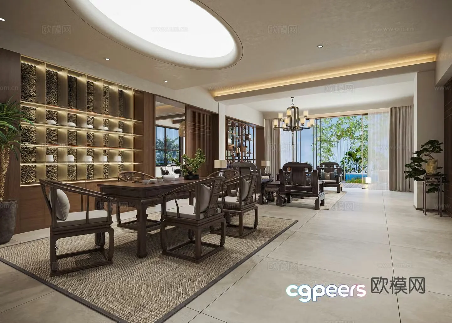 Chinese living and dining room 3D model