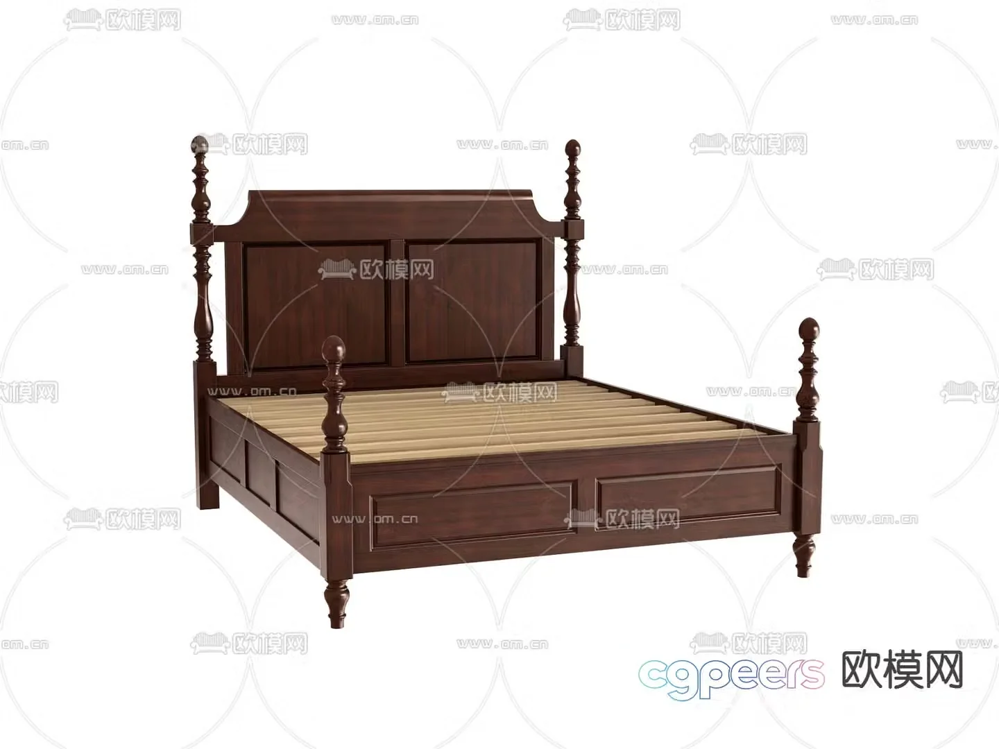 American double bed 3d model
