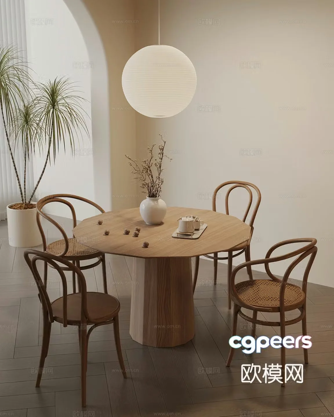 Medium style dining table and chair 3D model