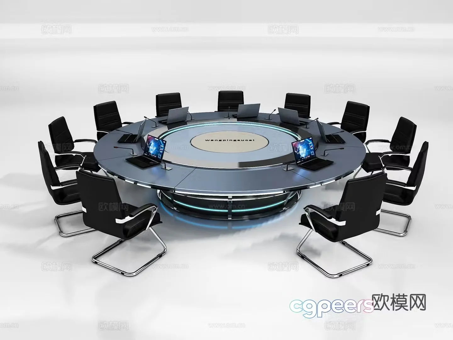 Dark wind round conference table 3d model