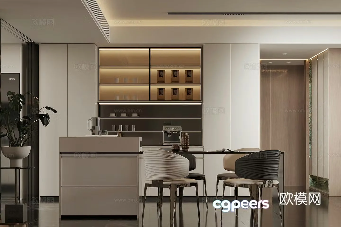 Modern Italian home restaurant Island restaurant Light luxury Italian restaurant Open restaurant Premium gray 3D model