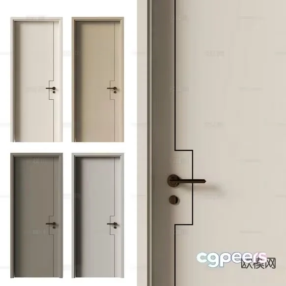 A Beige Door With A Metal Handle 3D Model – 17628 – VRAY Render
