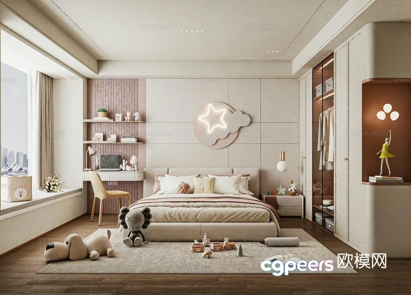 Cream French Children’s Room Cream French Girl’s Room French Cream Wardrobe 3D Model