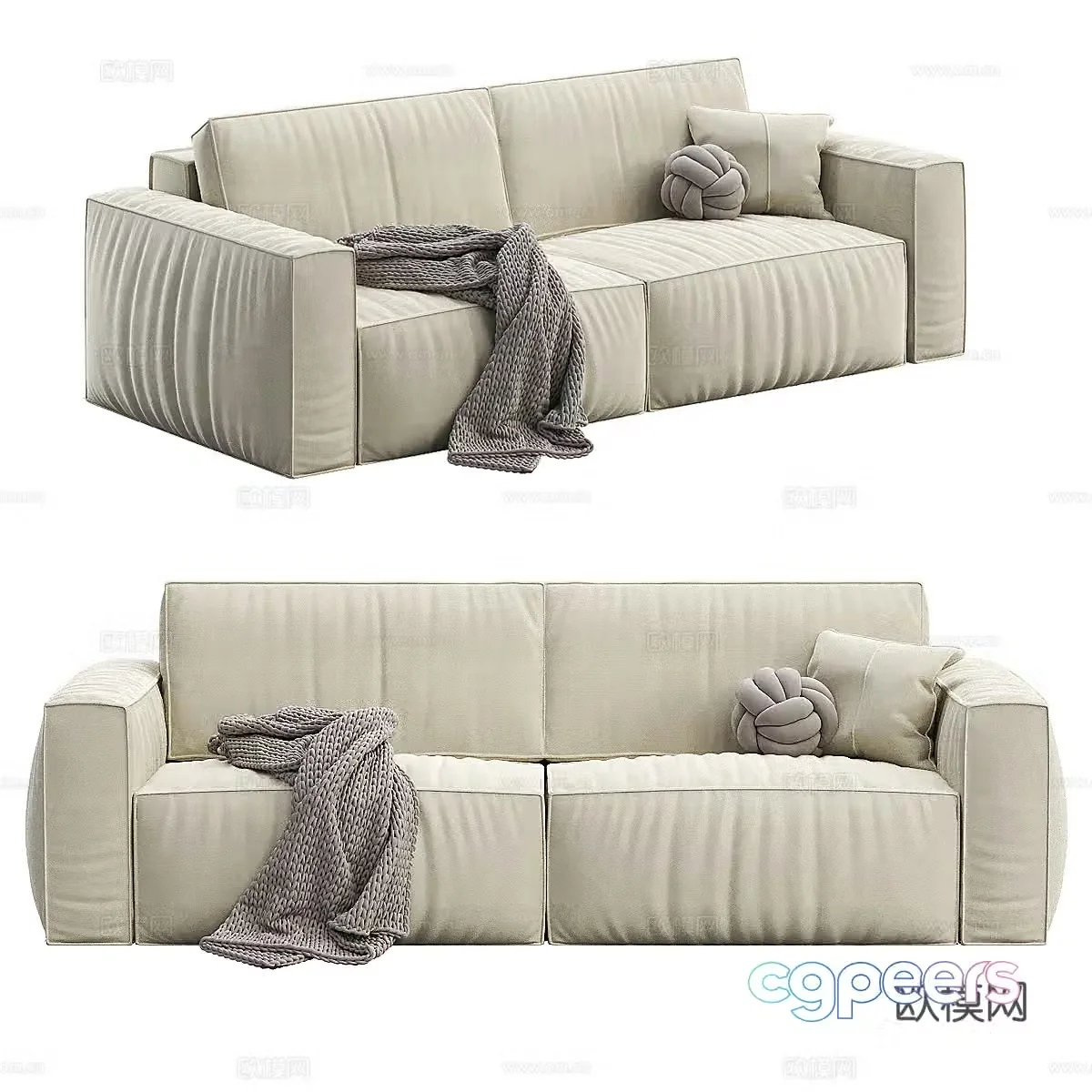 Double sofa upholstered sofa 3d model