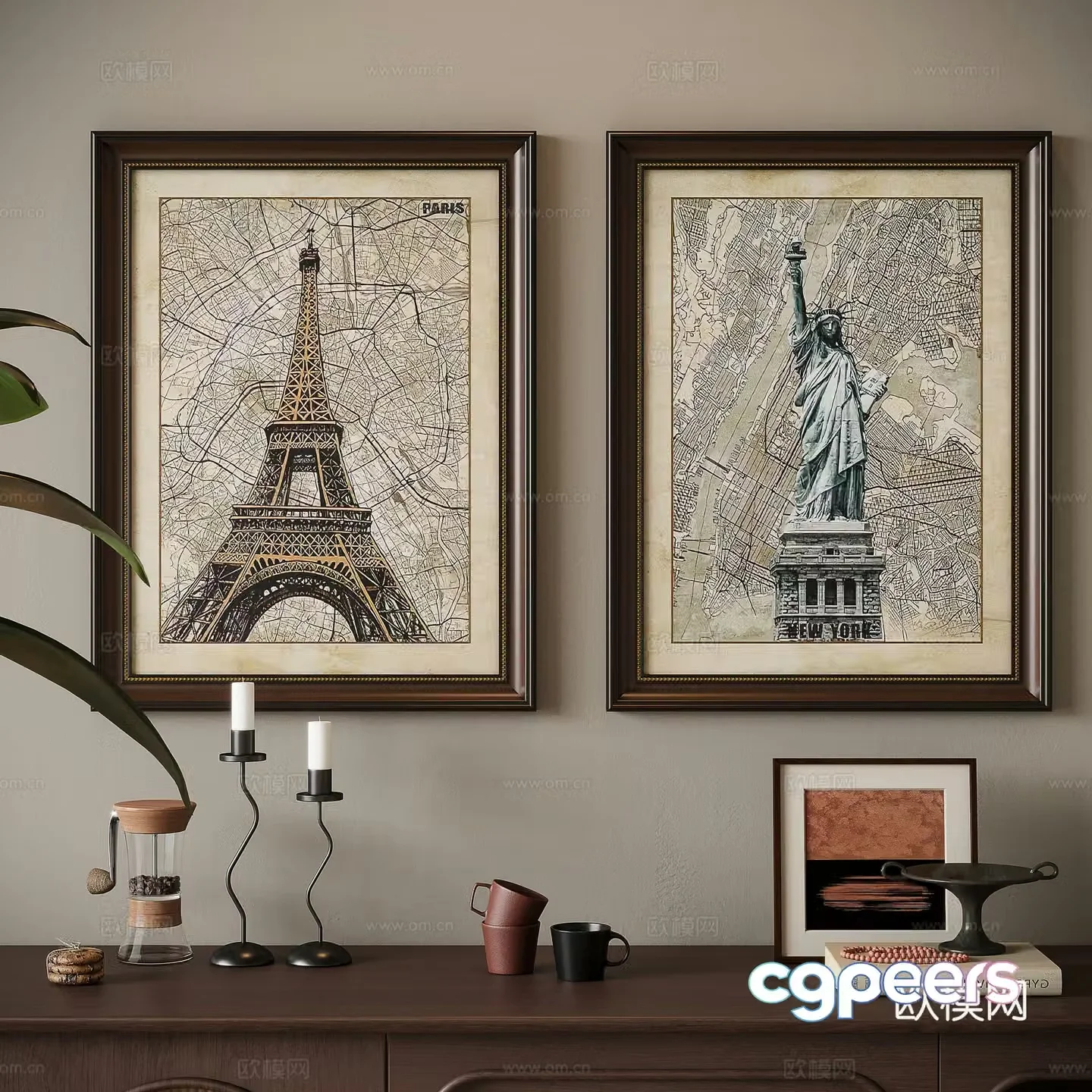 American style combination decorative painting 3d model