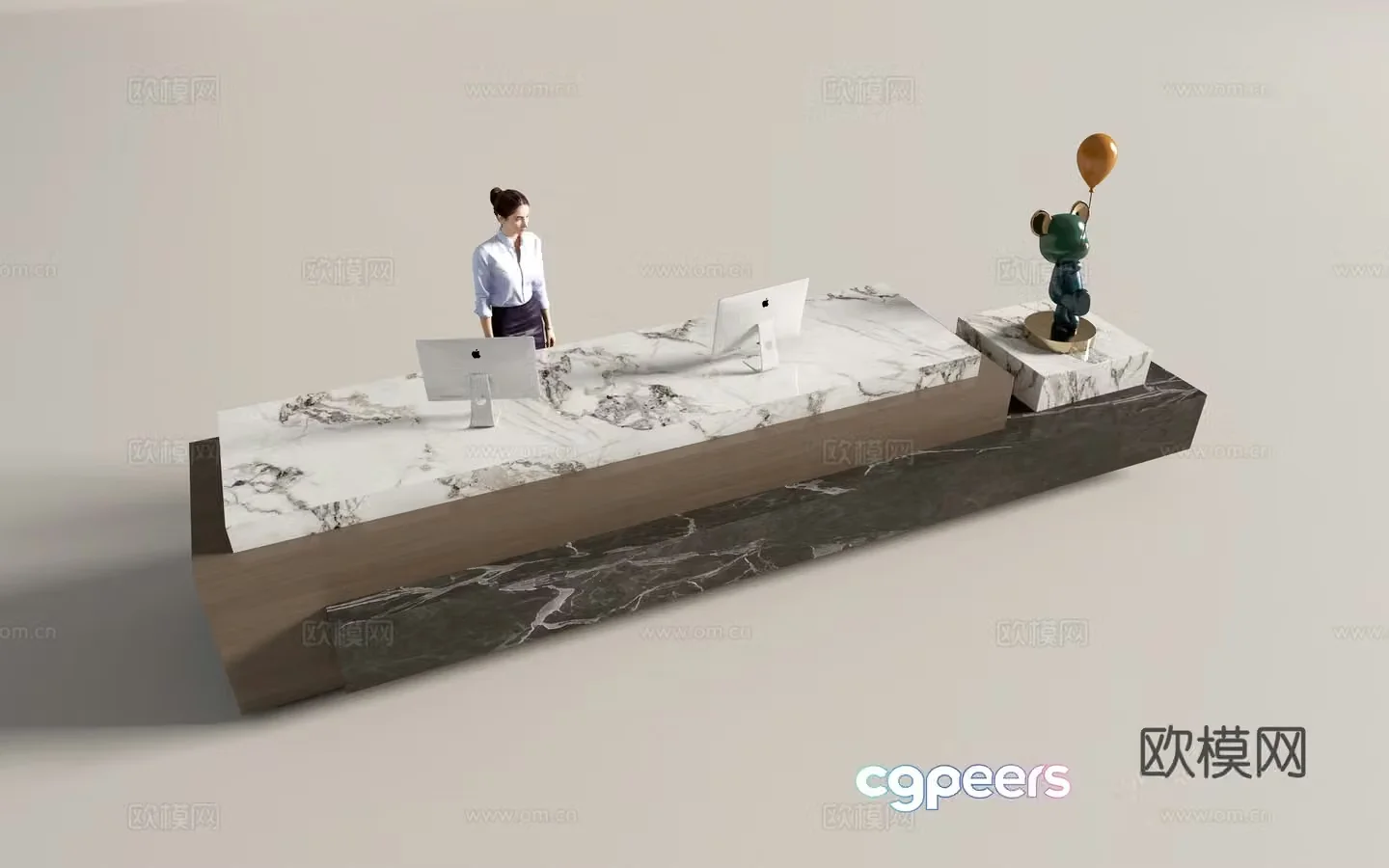 Modern company front desk reception desk service desk 3d model