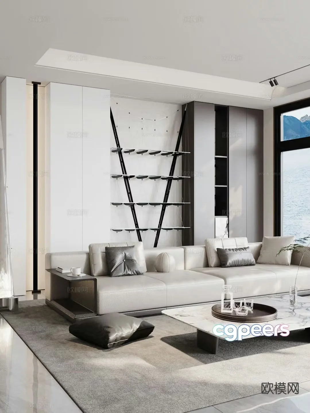 Double sofa leather sofa 3d model