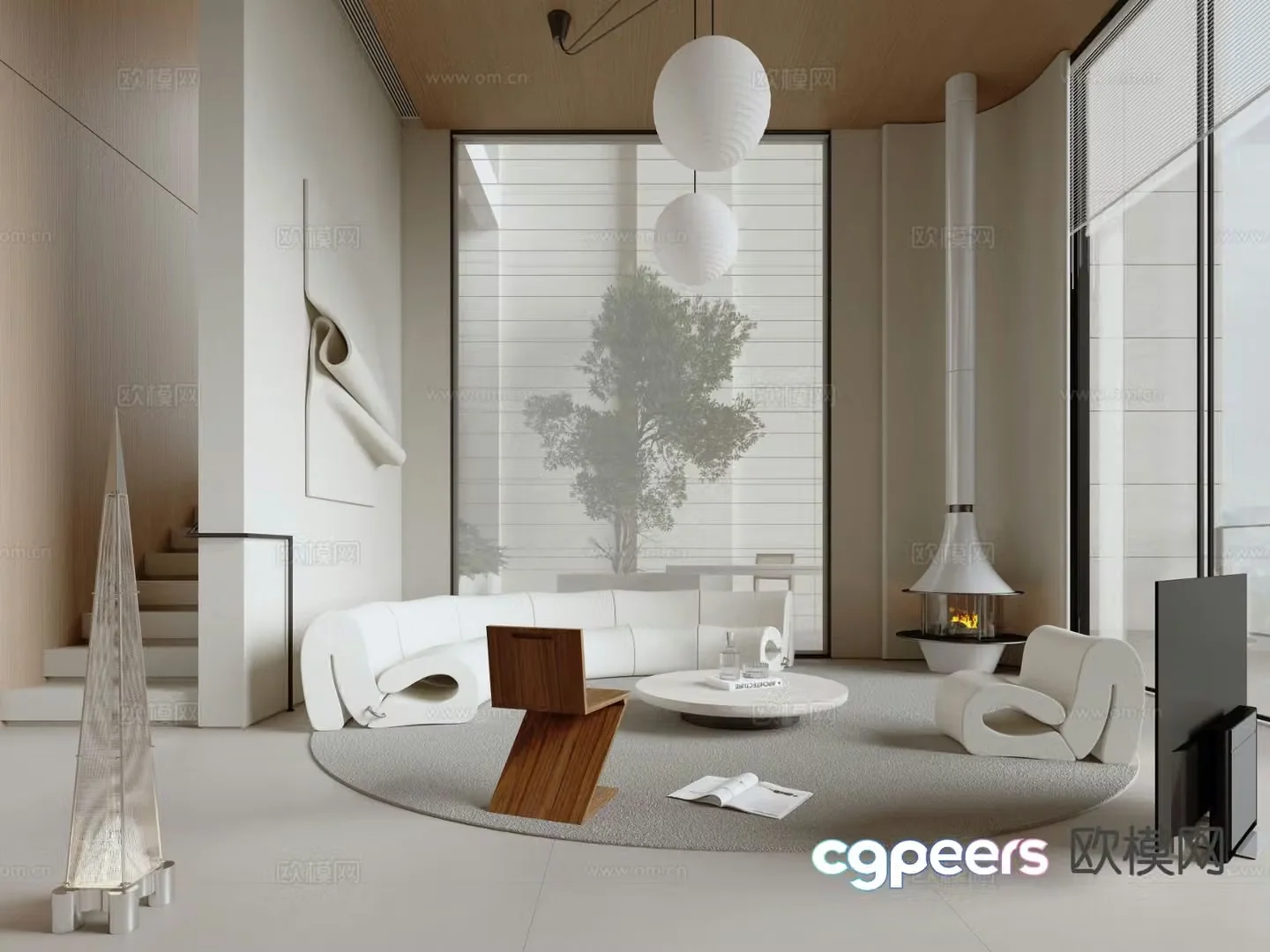 Wabi Sabi Villa Living Room Villa Lobby 3D Model