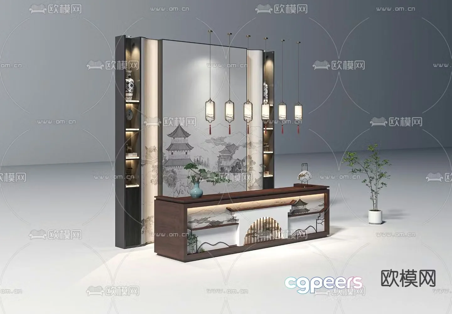 New Chinese style front desk reception desk service desk 3d model