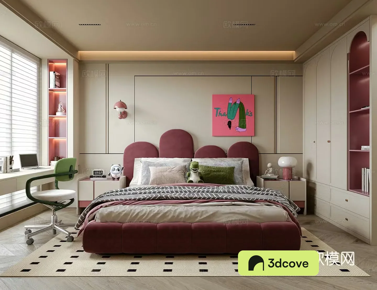 Modern girl room children’s room children’s bedside table children’s bed