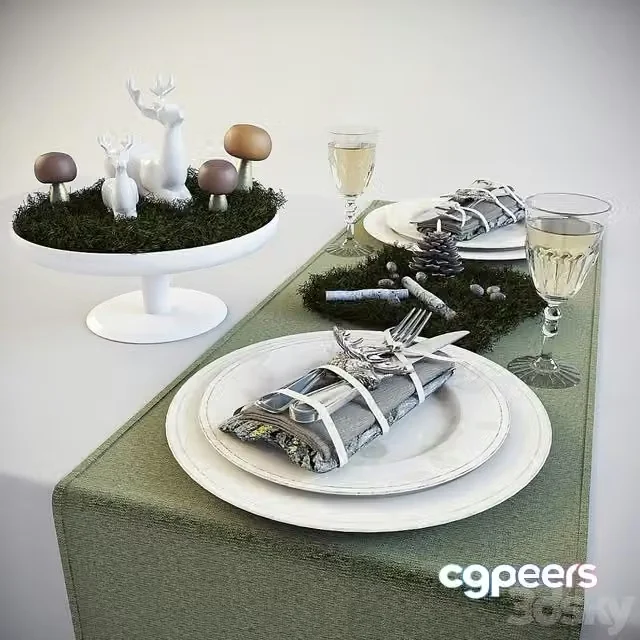 3ds Max Free – Table kitchen tableware new year deer service