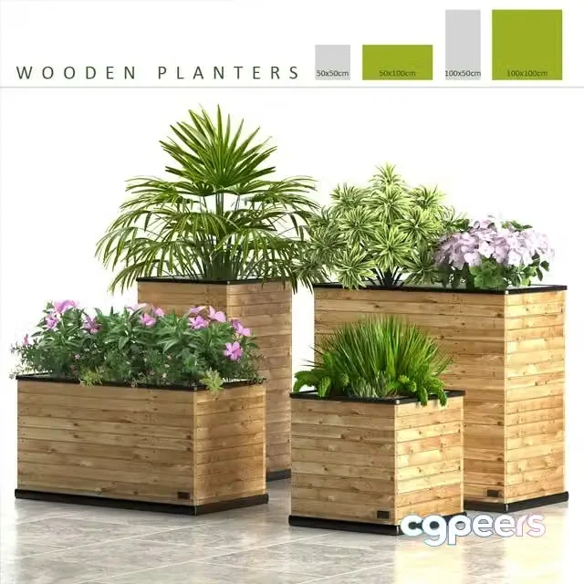 3ds Max Free – PLANTS 58_WOODEN PLANTERS