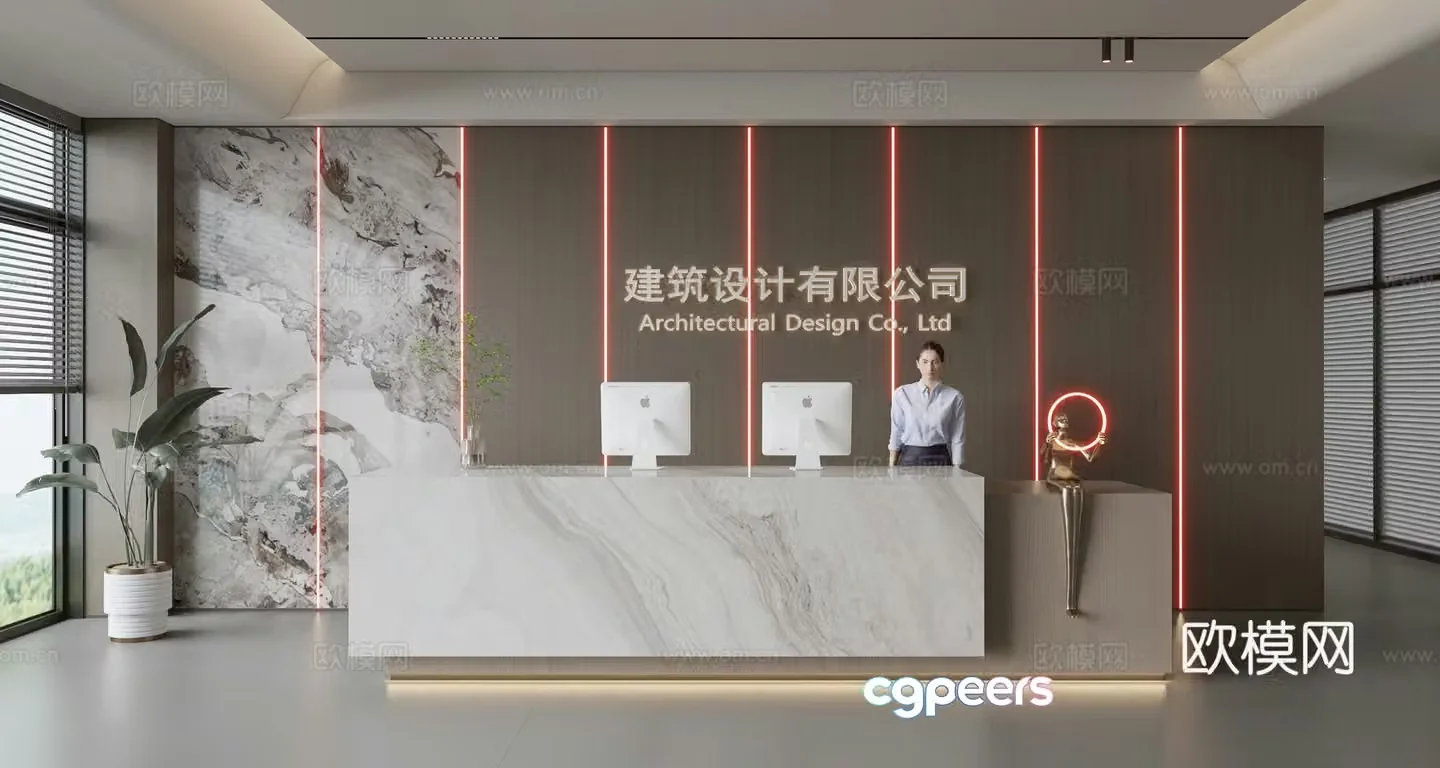 Modern company front desk reception area bar reception desk service desk company front desk background 3D model