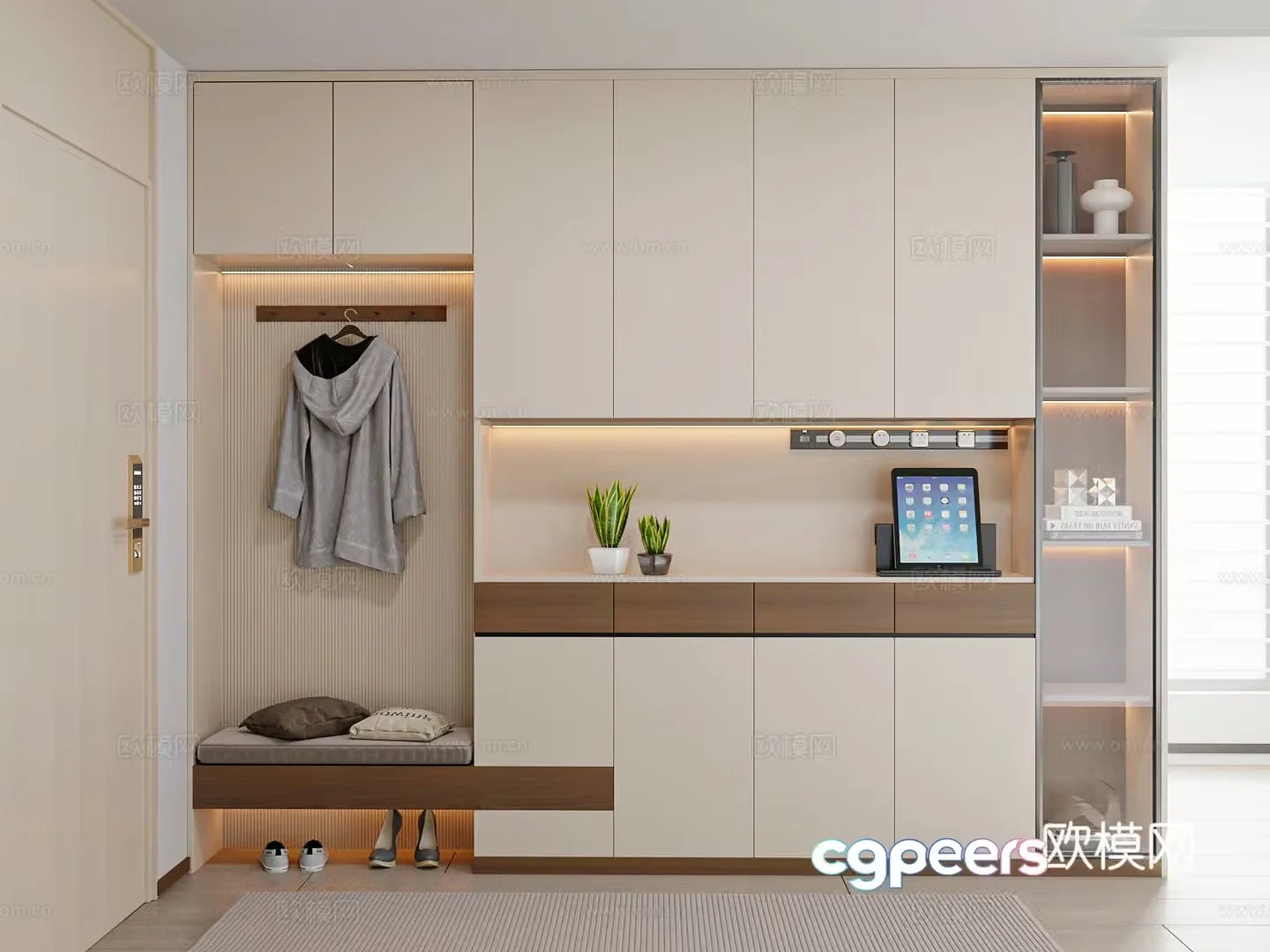 Modern cream style porch shoe cabinet 3d model