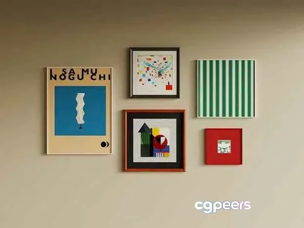 Five Framed Art Pieces 3D Model – 6391 – VRAY Render