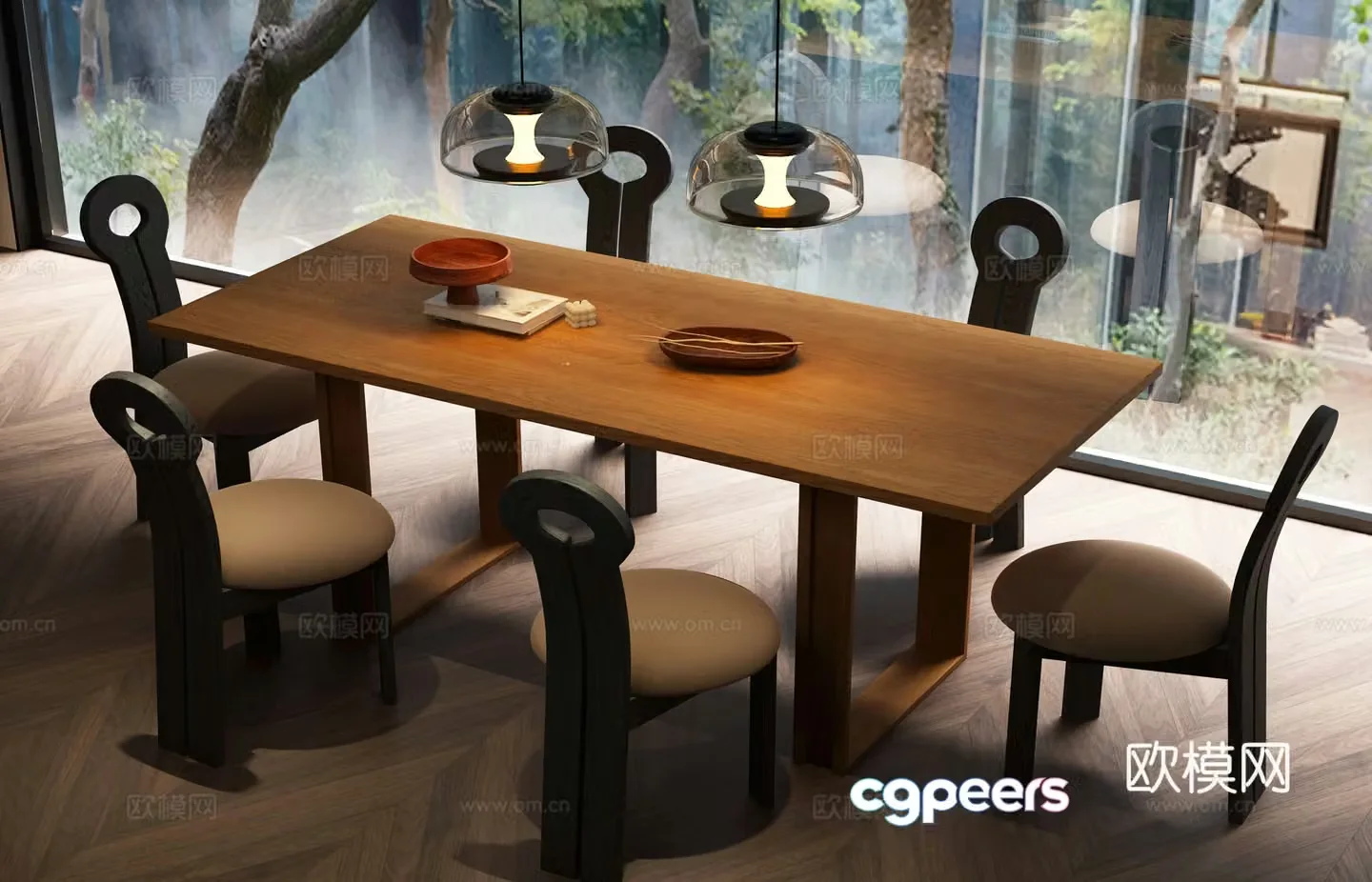Modern dining table and chair Italian dining table and chair combination 3D model