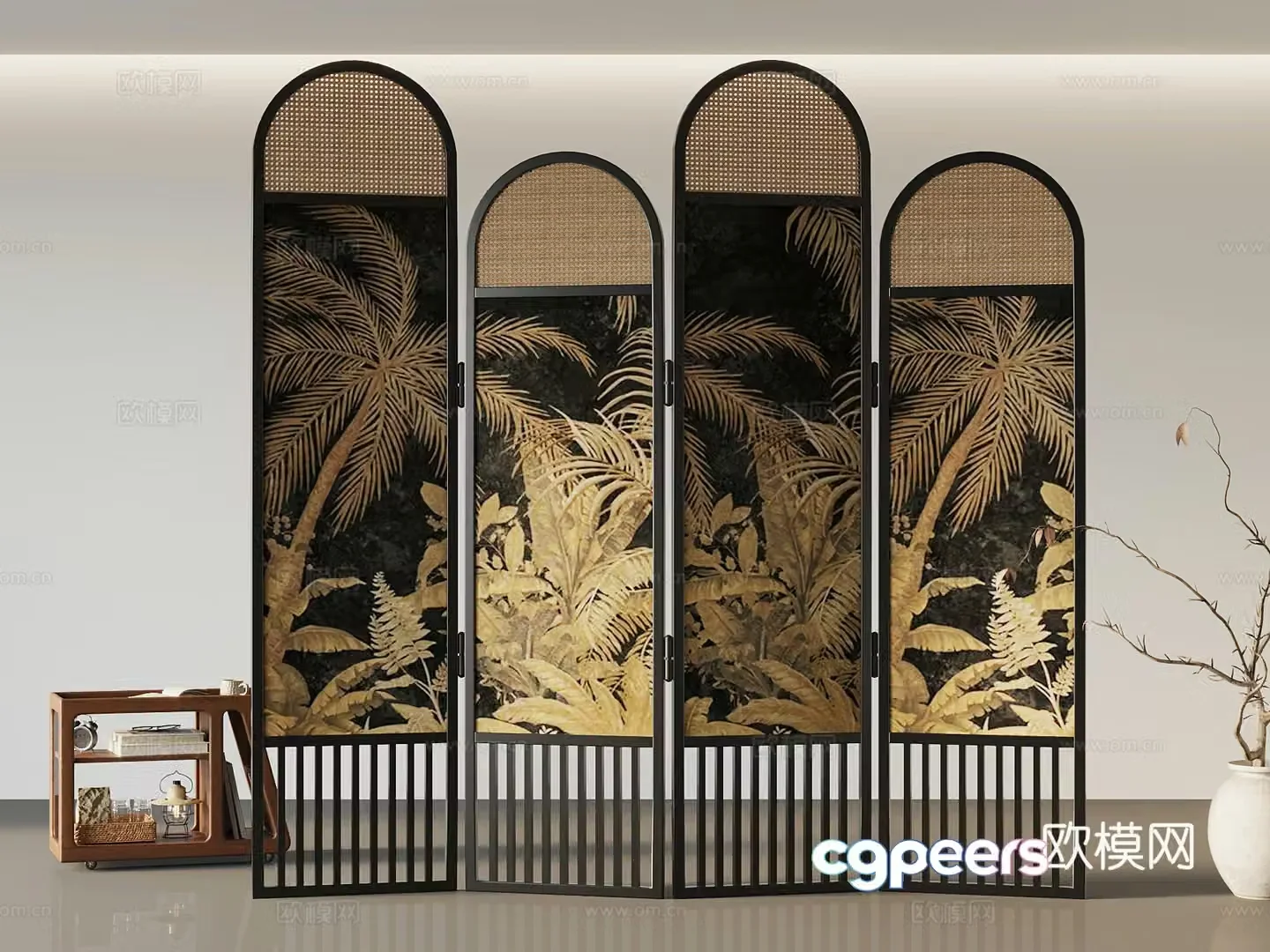 New Chinese-style screen partition Green plant 3D model