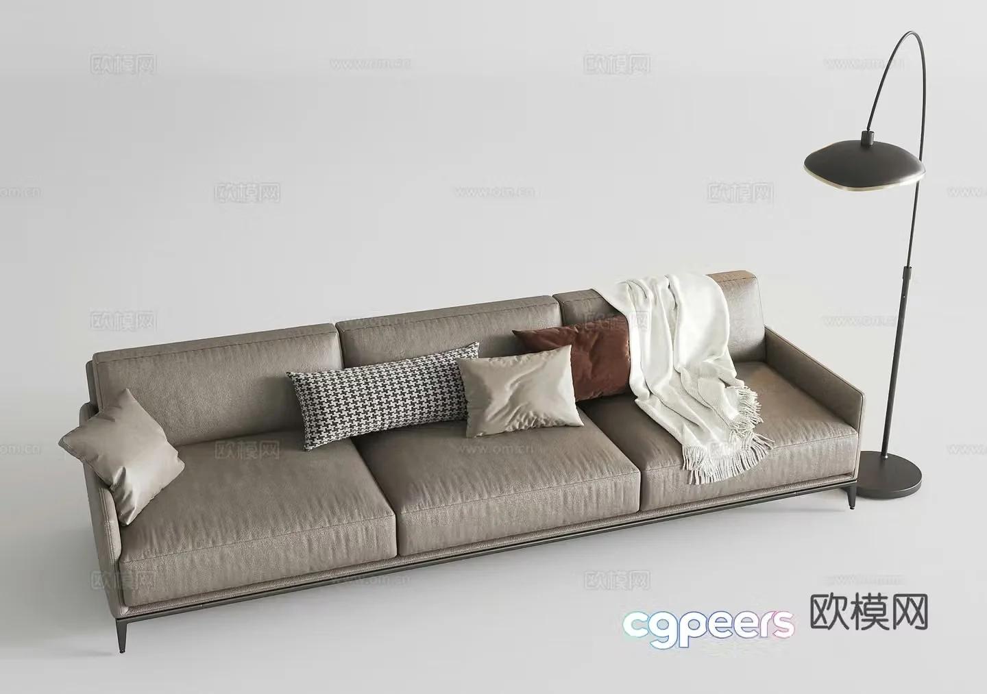 Modern multi-person sofa three-person sofa leather sofa casual sofa floor lamp 3D model