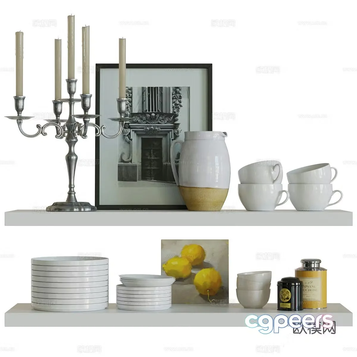 Tableware ornaments Tableware combination Dining table ornaments Kitchen ornaments Dish dish Candlestick Kitchen laminate 3D model