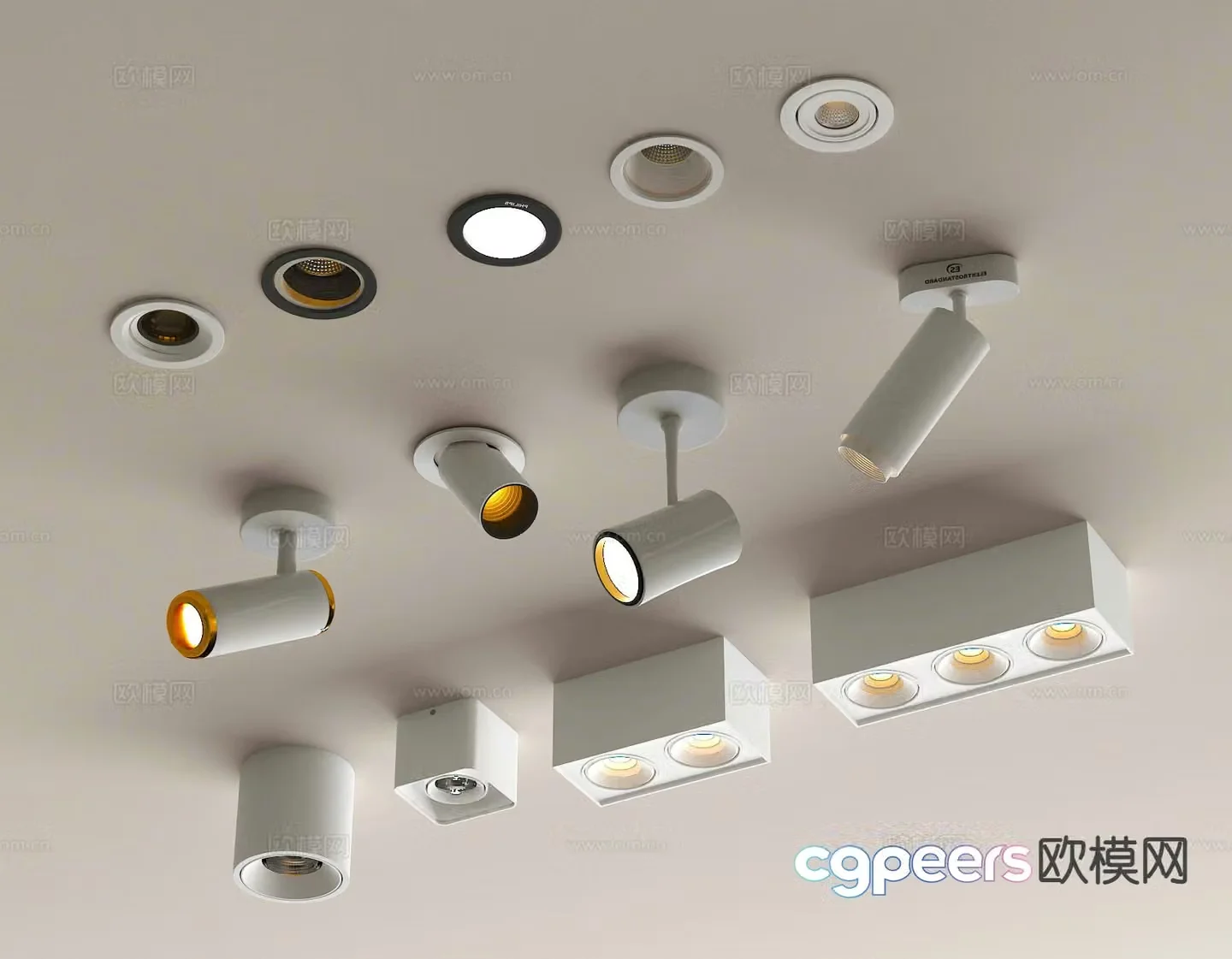 Downlight Spotlight Bull’s Eye Lamp Long Downlight 3d model