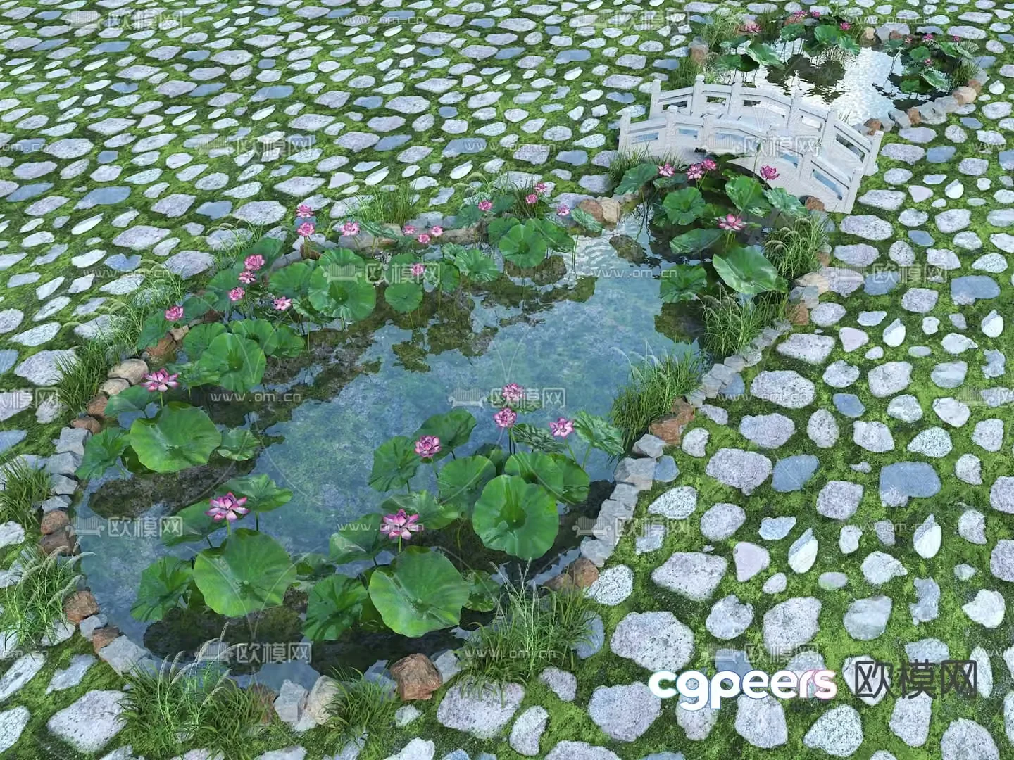 New Chinese style landscape pool lotus pond carp pond 3D model