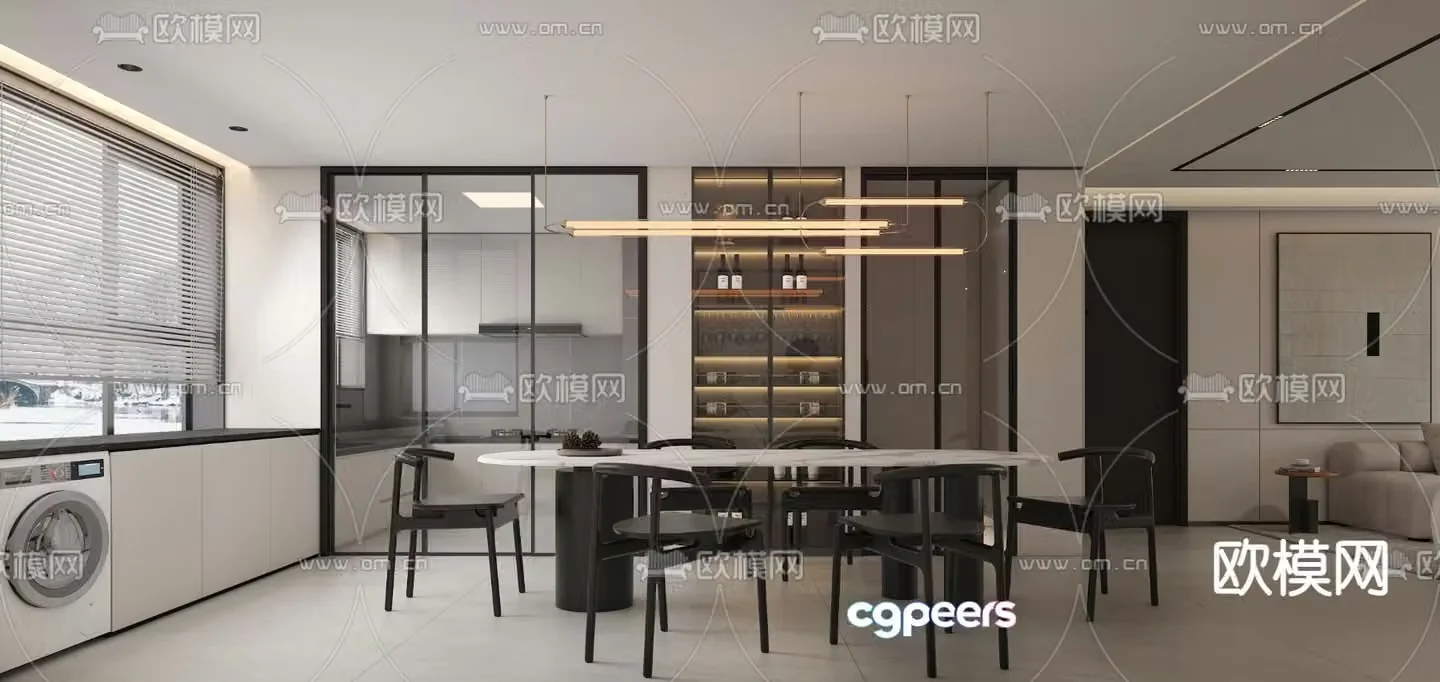 Modern living room dining room 3d model