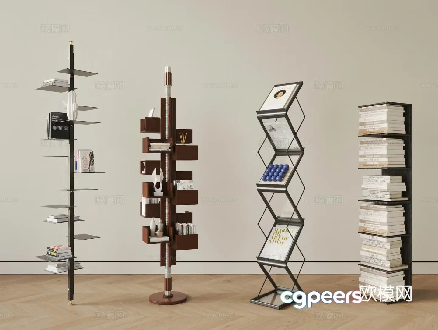 Modern Middle Style Bookshelf Rotating Bookshelf Decorative Shelf Books Bookcase 3D Model