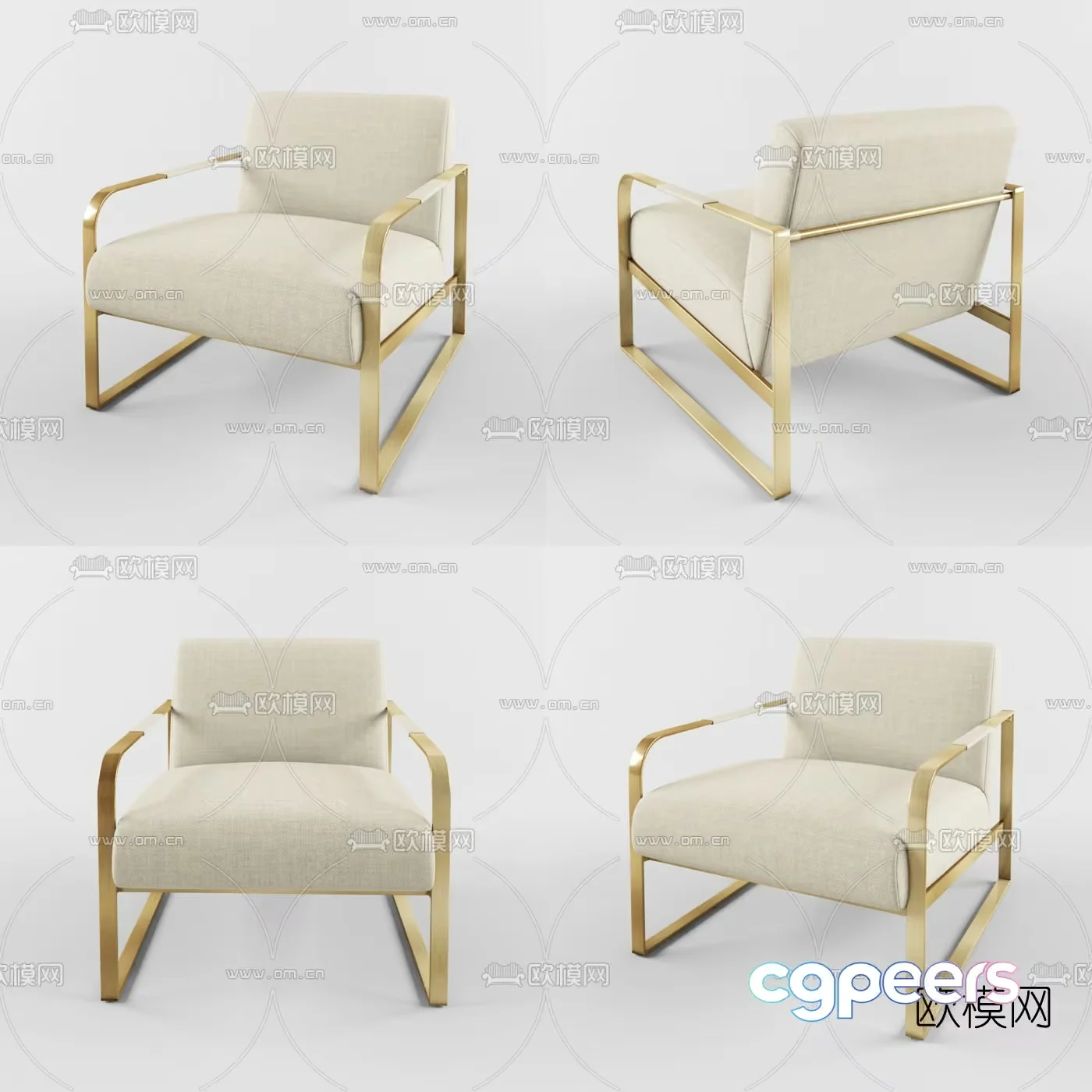 Modern Gold Armchair 3D Model – 1575 – VRAY Render