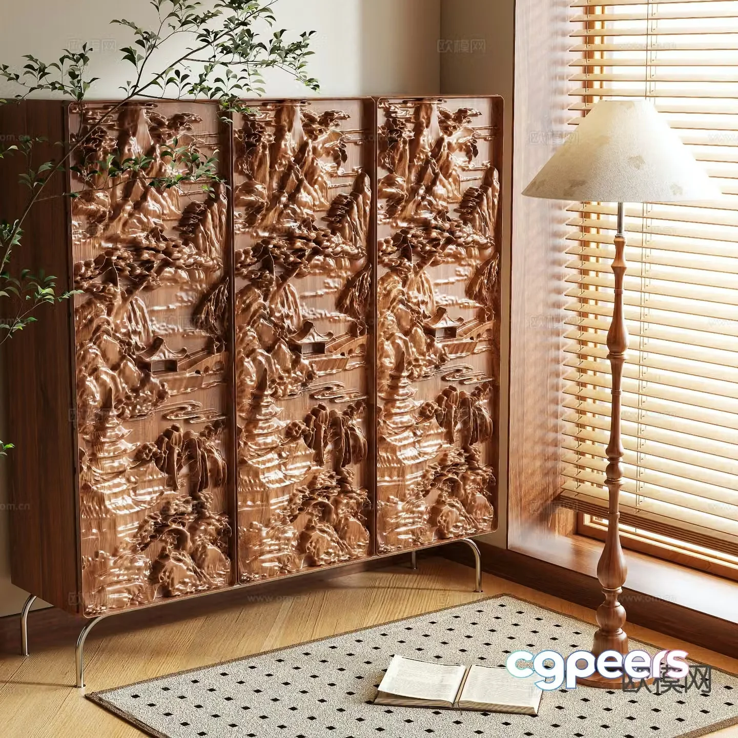 Log style wardrobe carved wardrobe 3d model