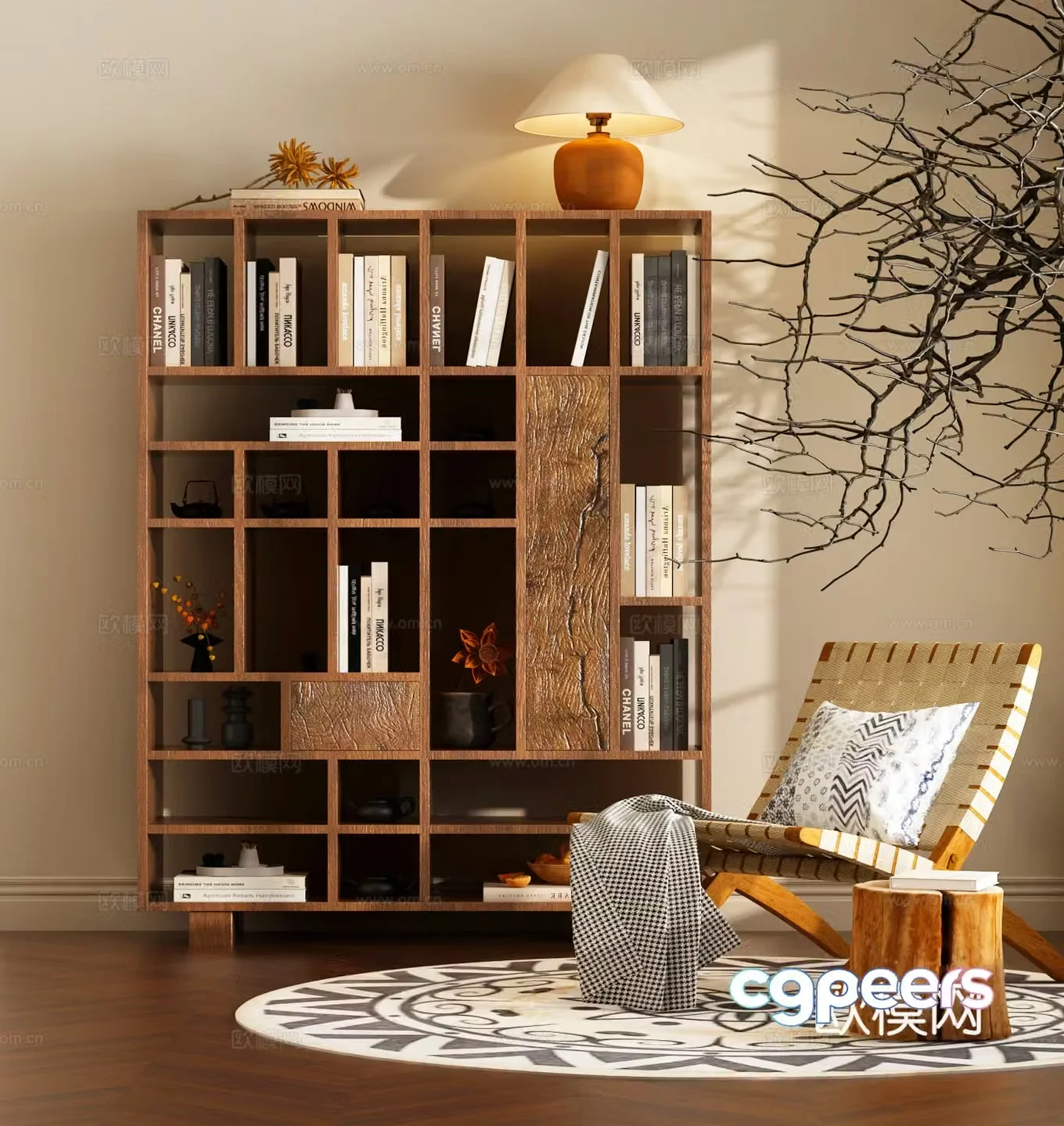 Modern Wasabi style bookcase Modern medieval style bookcase Modern Wasabi style leisure chair 3D model