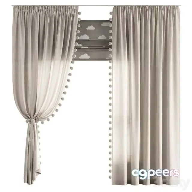 3ds Max Free – Curtains for the nursery ZS01 with pompoms