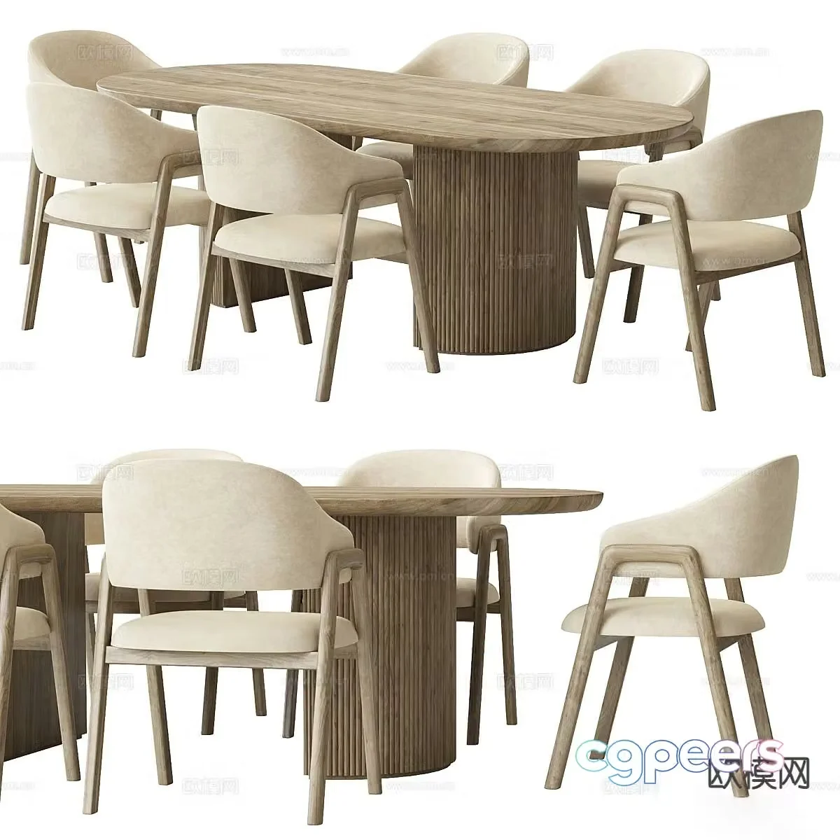 Wabi-sabi dining table and chairs 3d model
