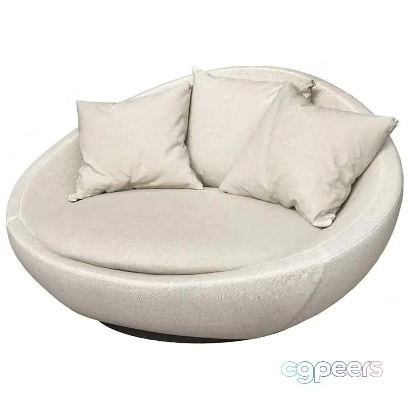 A Circular Couch With Three Pillows 3D Model – 593 – VRAY Render