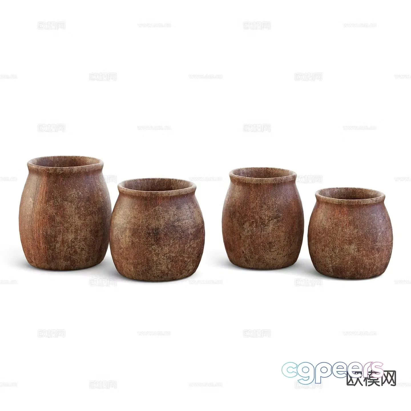 Wabi-sabi pottery clay pot flowerpot jar 3d model