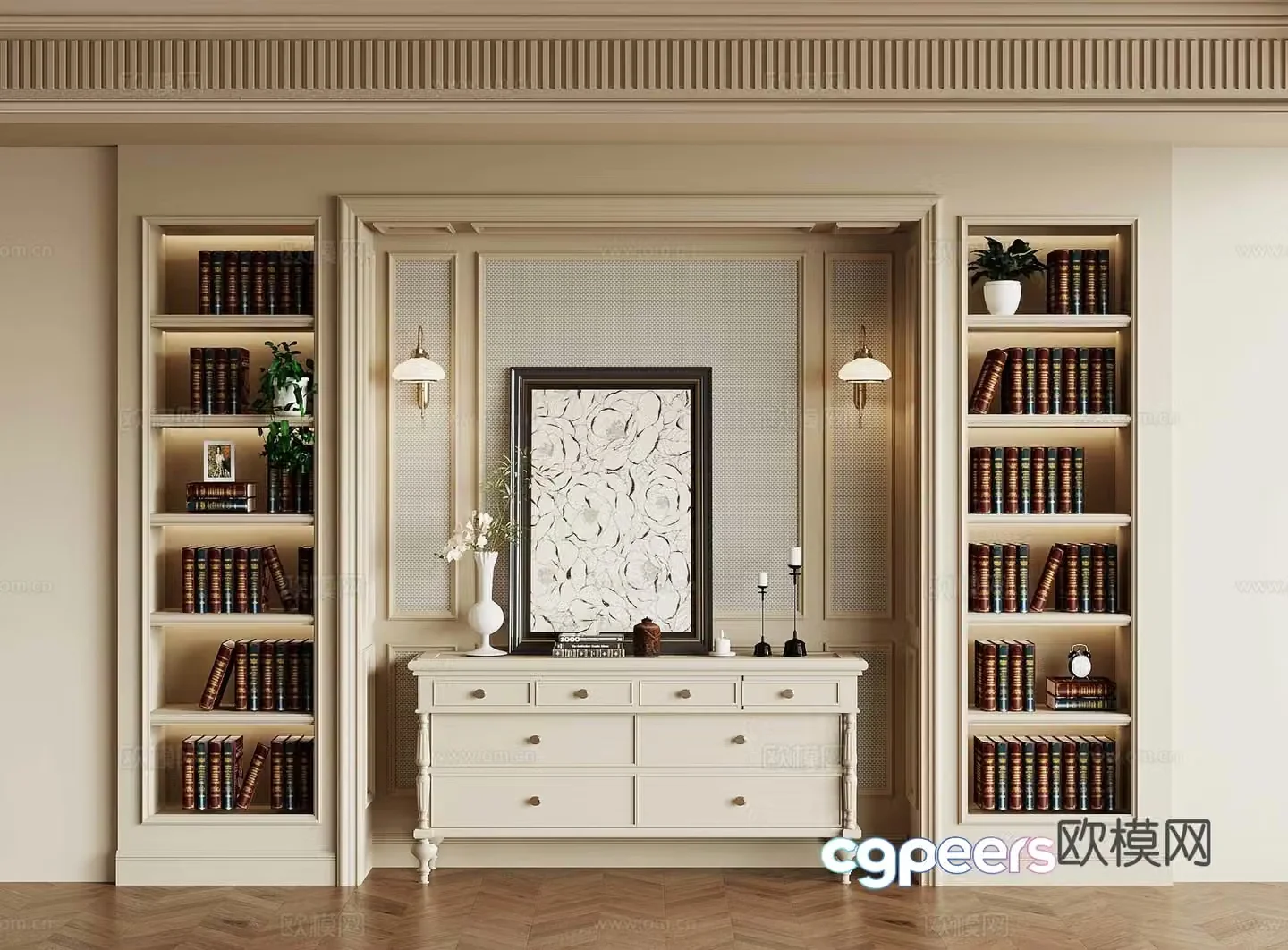 01 French Cream Bookcase 3D Model