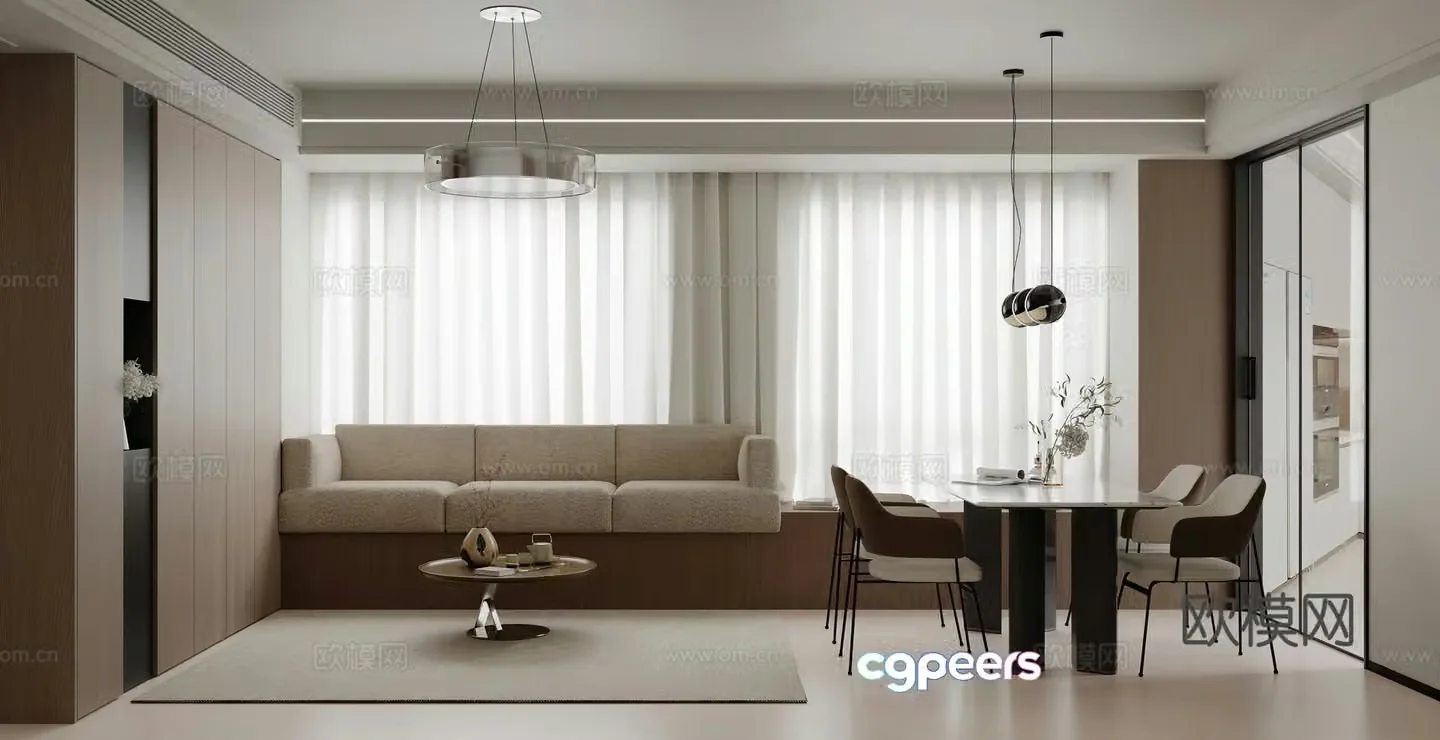 Modern apartment Modern living and dining room Living room Combination sofa Dining table Simple small apartment G3d model