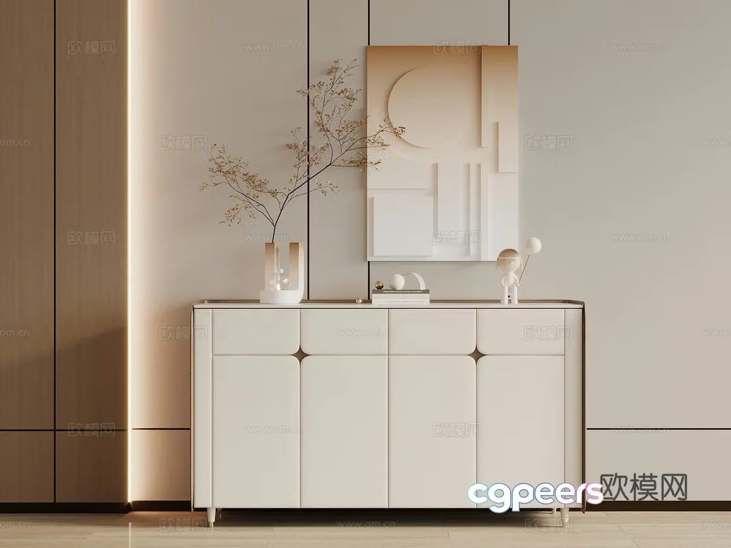 Wasabi New Chinese style entrance cabinet jewelry ornaments decorative painting side cabinet end view cabinet 3D model