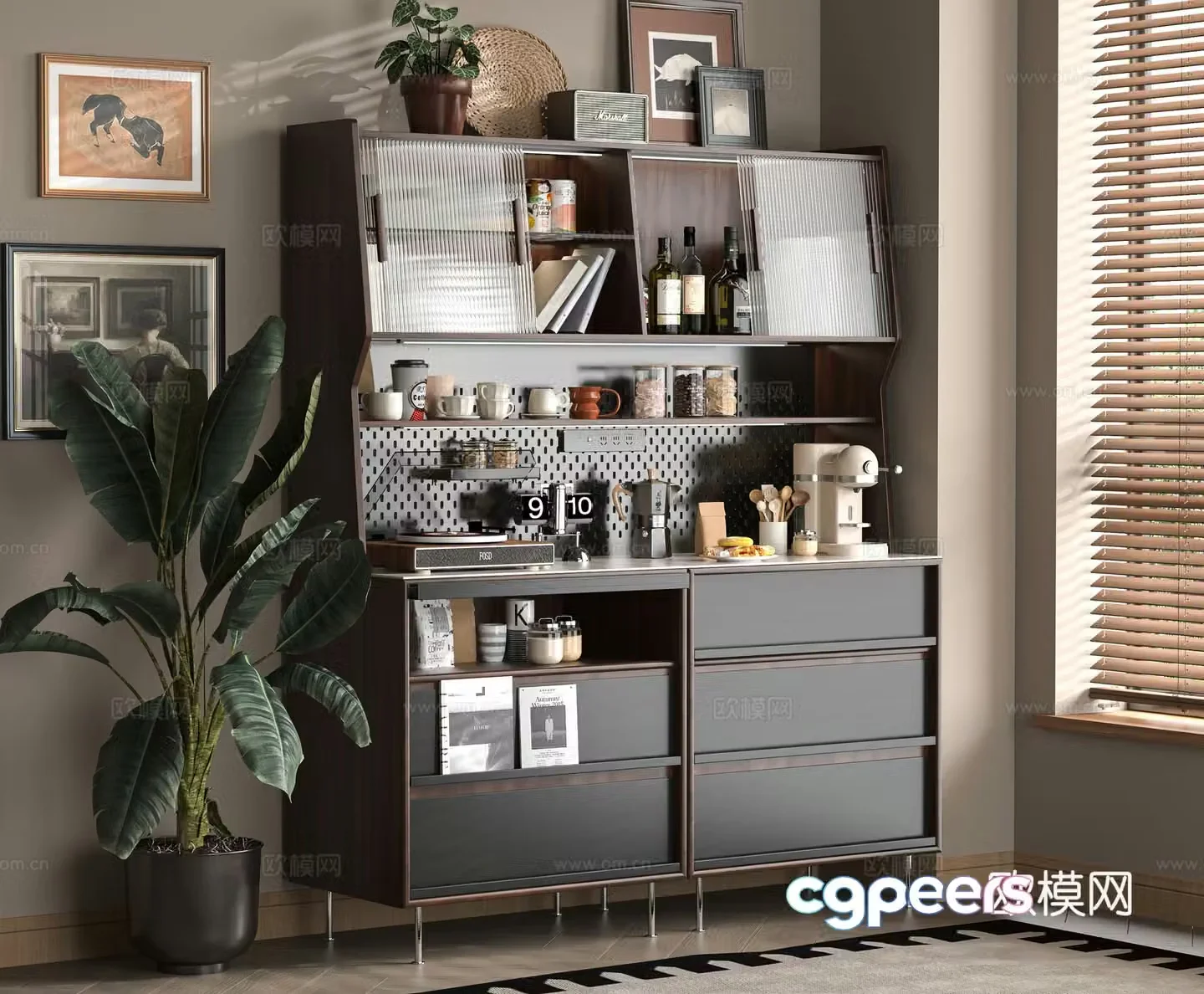 Middle-aged sideboard hole board 3D model
