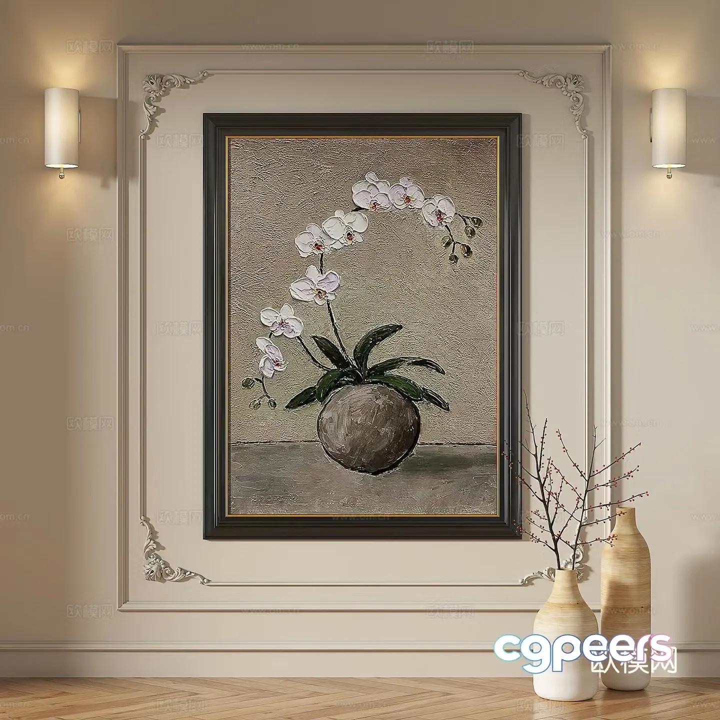 French retro modern European medieval abstract simple light luxury decorative painting 3d model
