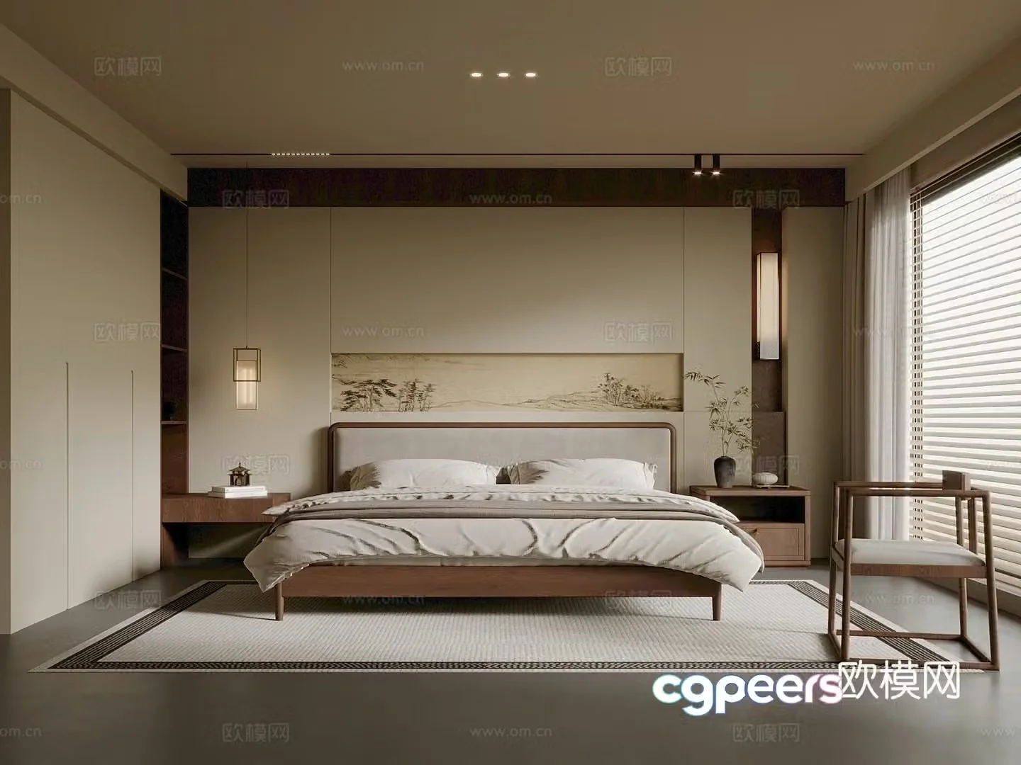 09 Song style bedroom double bed new Chinese style bedroom 3D model